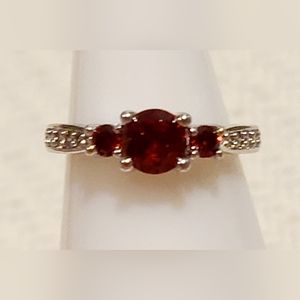 *BP #2247 Ruby & White Topaz (Lab) on Rhodium Ring Size 6 BRAND NEW